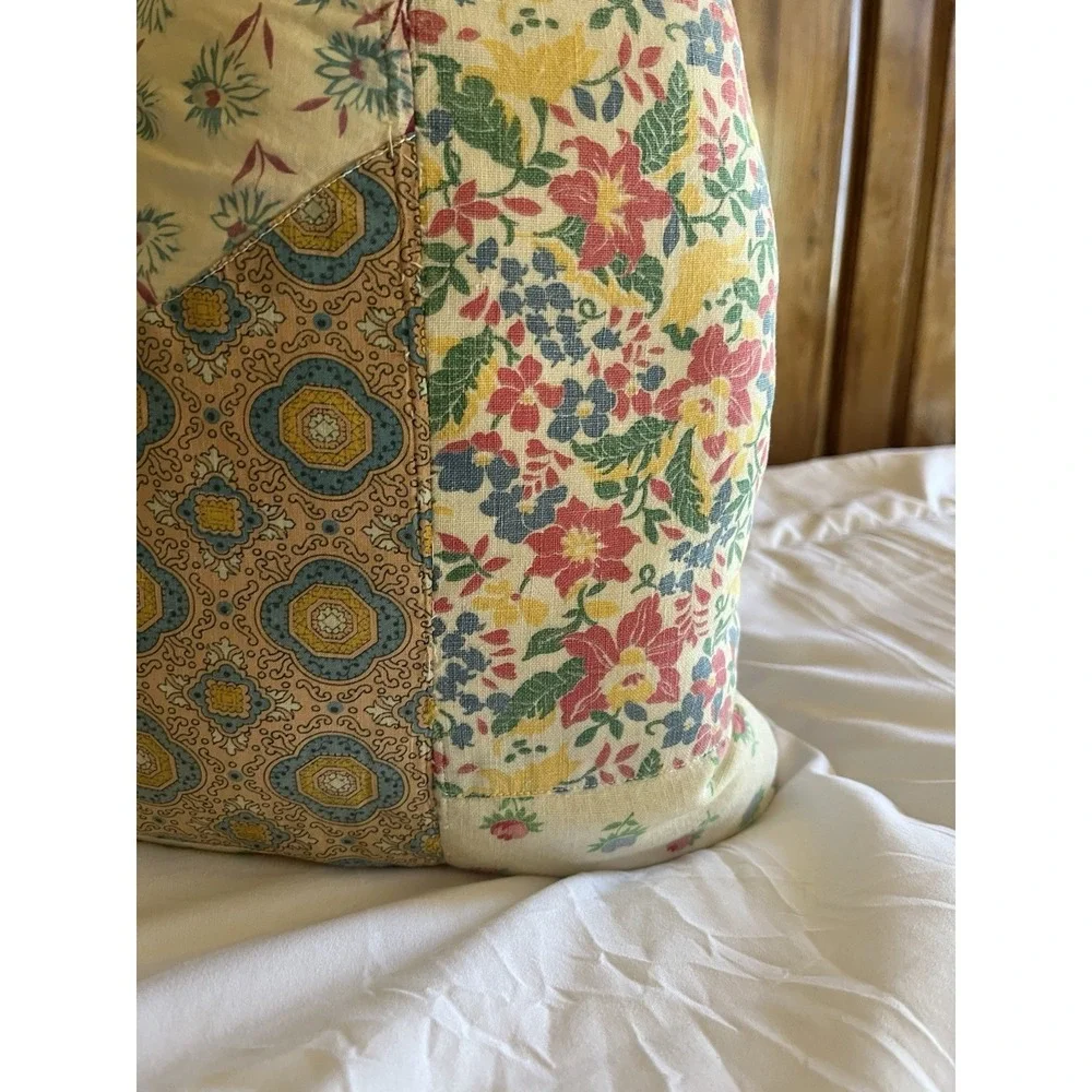 Vintage Quilt Cutter Cat Stuffed Animal Pillow Quilted Scrap Fabrics Cottagecore - Picture 8 of 16